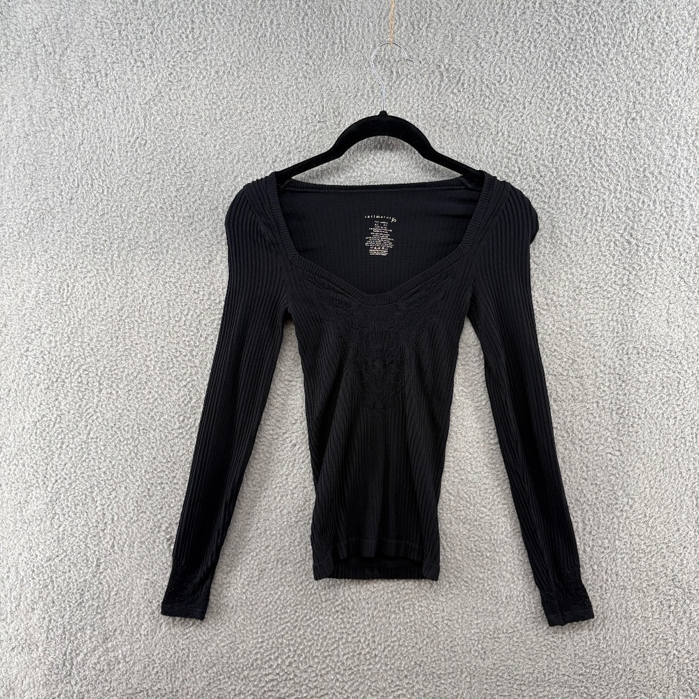 Free People Dynamic Duo Long Sleeve Ribbed Scoop Neck Top Black XS/S - Picture 4 of 13